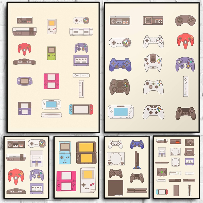 Gaming Console Video - Videospiel-Handheld- und Konsolen-Evolution Poster Gamepad Leinwandbild